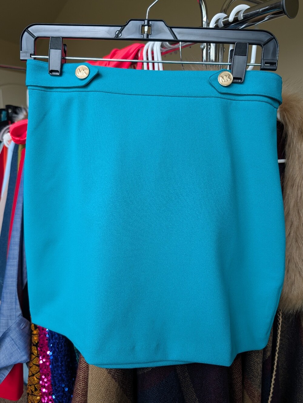 Michael Kors Turquoise Blue Mini Skirt with Gold Buttons